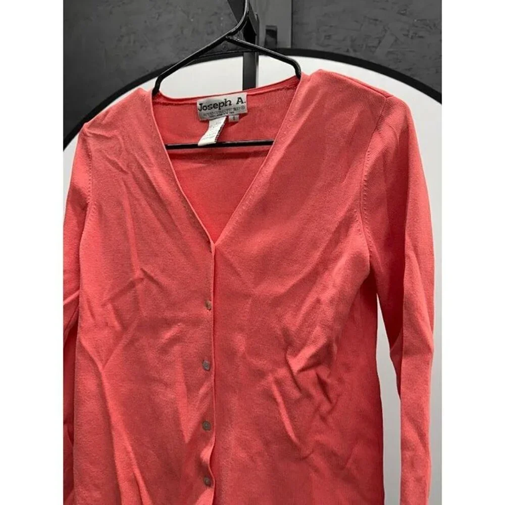 Joseph A. Lightweight Square Pearlesque Button Coral Cardigan Sweater